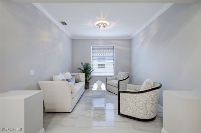 sitting room featuring crown molding