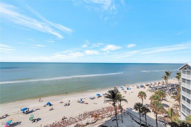 property view of water featuring a beach view