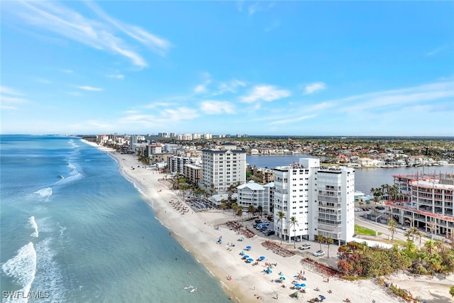 aerial view with a view of the beach and a water view