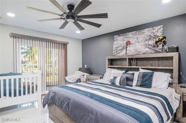 bedroom featuring ceiling fan