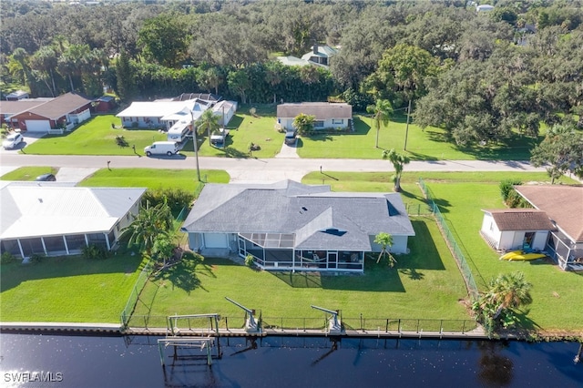 aerial view with a water view