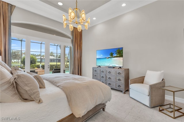 bedroom with an inviting chandelier