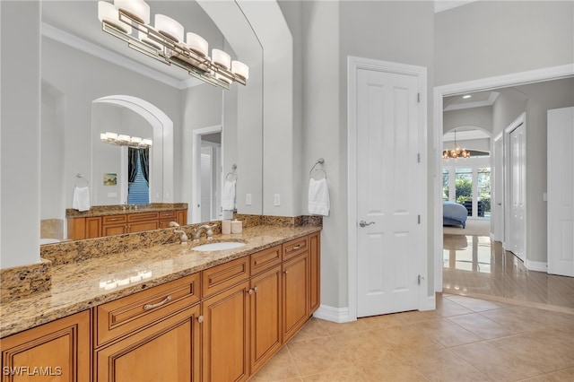 bathroom with vanity and tile patterned flooring