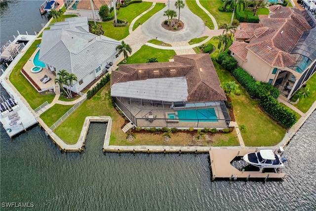 aerial view with a water view