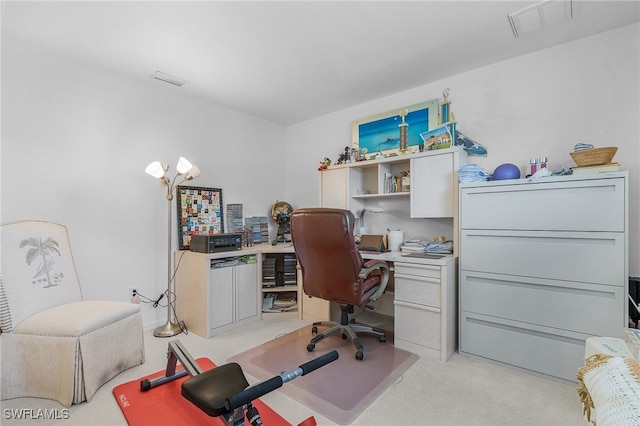 view of carpeted home office