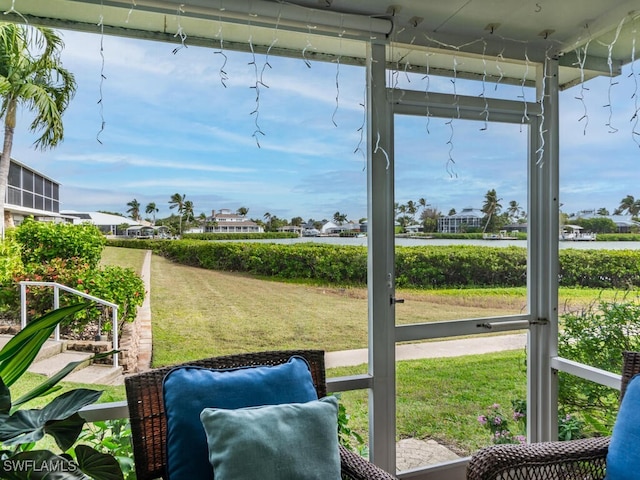 view of yard with a water view