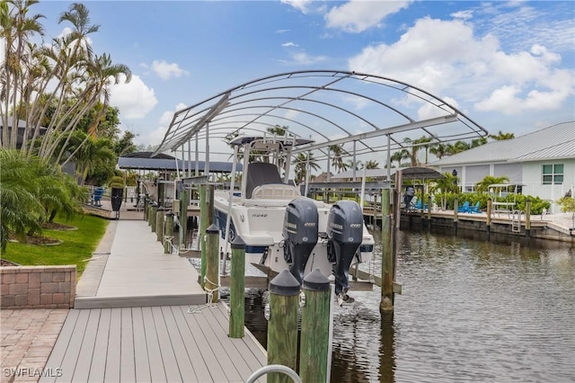 dock area featuring a water view