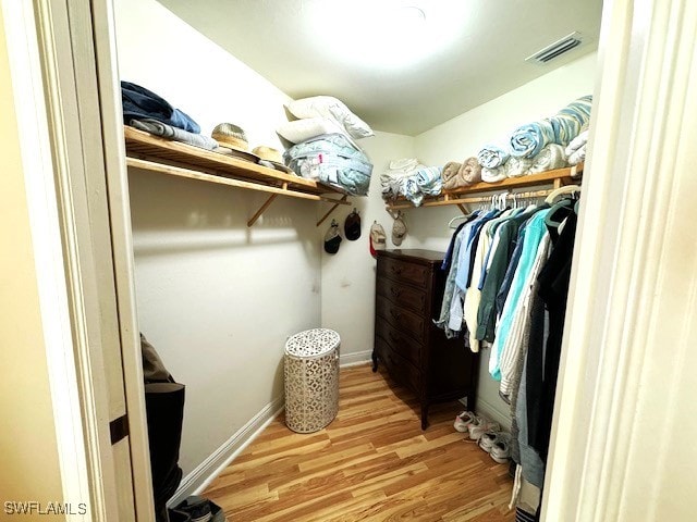 spacious closet featuring light wood-type flooring