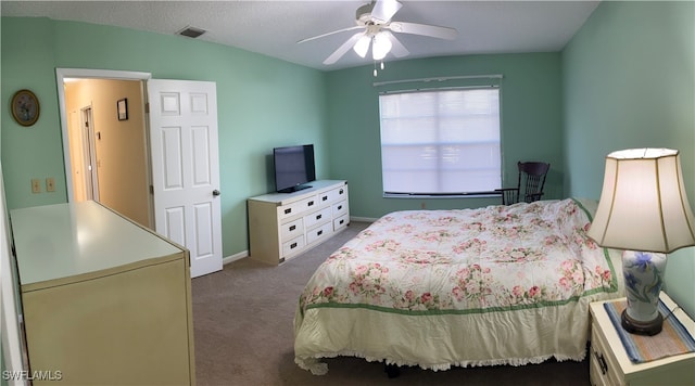 bedroom featuring carpet and ceiling fan