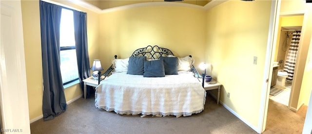 bedroom with ornamental molding, a spacious closet, and carpet floors