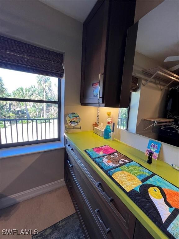 kitchen with dark brown cabinetry