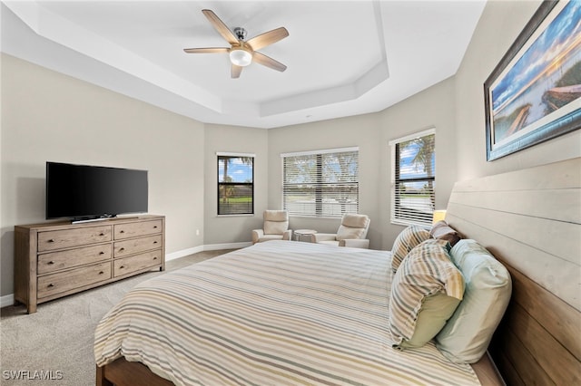 4365 Caldera Cir, Naples, FL 34119 - bedroom with a tray ceiling, multiple windows, baseboards, and light carpet