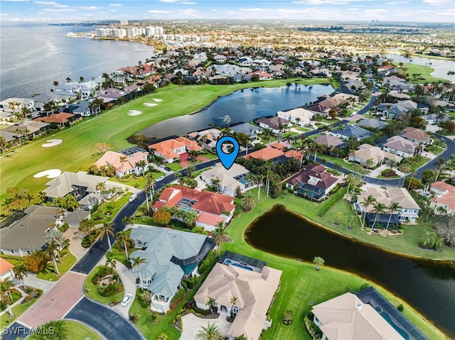 aerial view with a water view