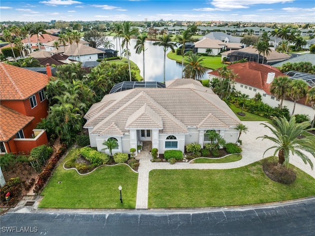 bird's eye view featuring a water view