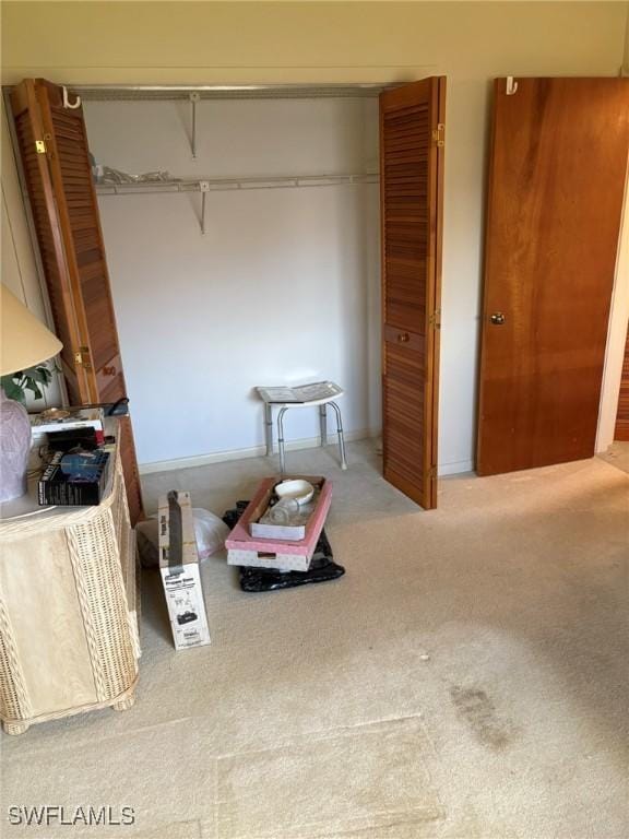 bedroom with carpet and a closet