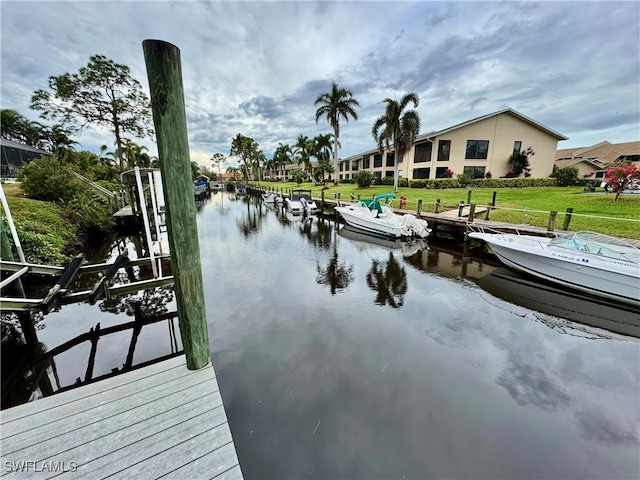 dock area with a water view