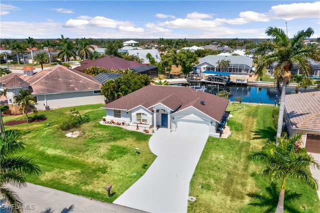 bird's eye view featuring a water view