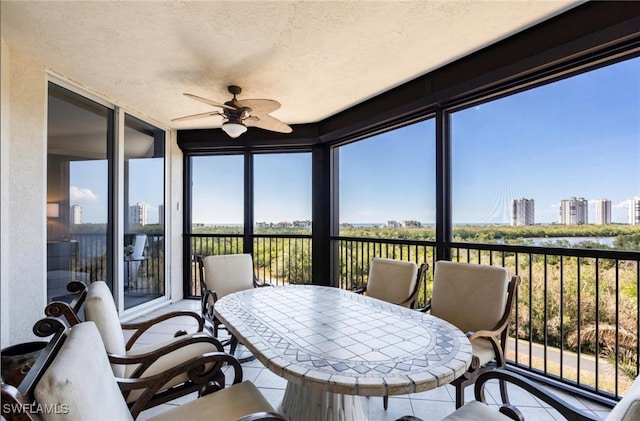 sunroom / solarium with ceiling fan