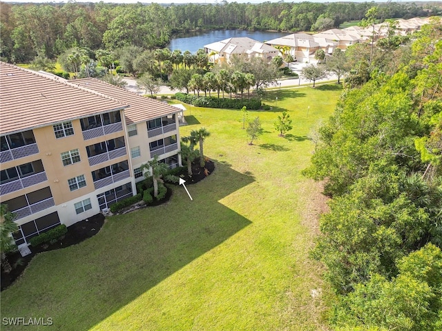 aerial view with a water view