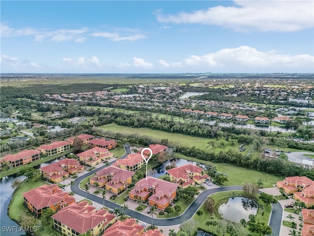 aerial view with a water view