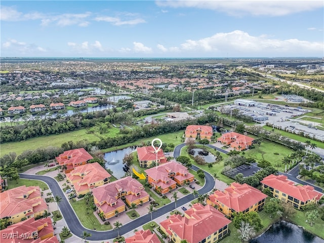 aerial view with a water view