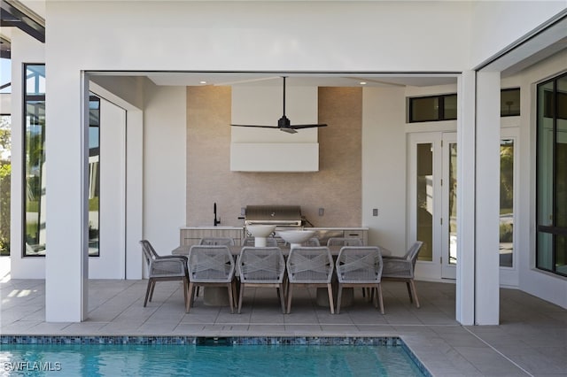 view of patio / terrace featuring french doors and grilling area