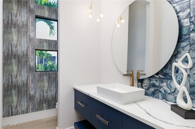 bathroom featuring vanity, hardwood / wood-style flooring, and toilet