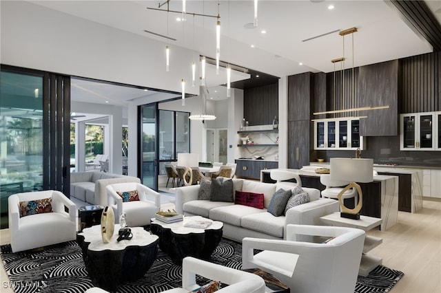 living room featuring light wood-type flooring