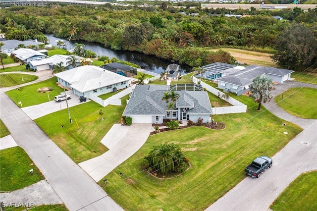 drone / aerial view featuring a water view