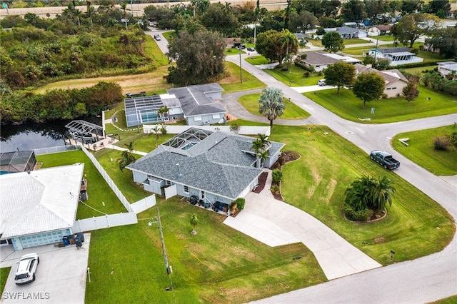 aerial view featuring a water view