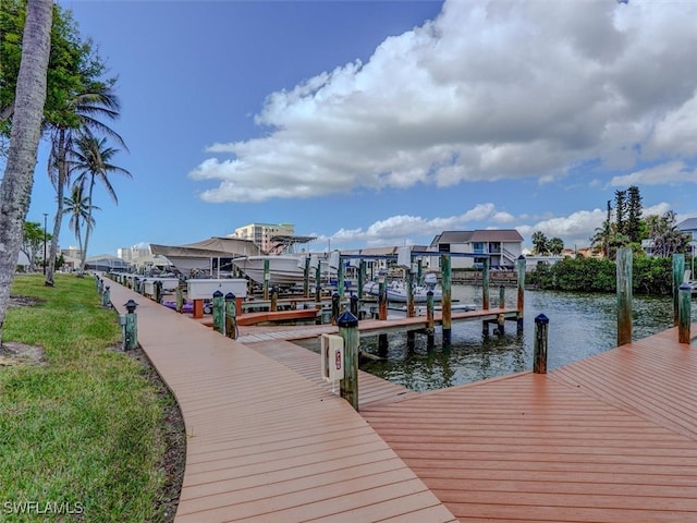 dock area with a water view