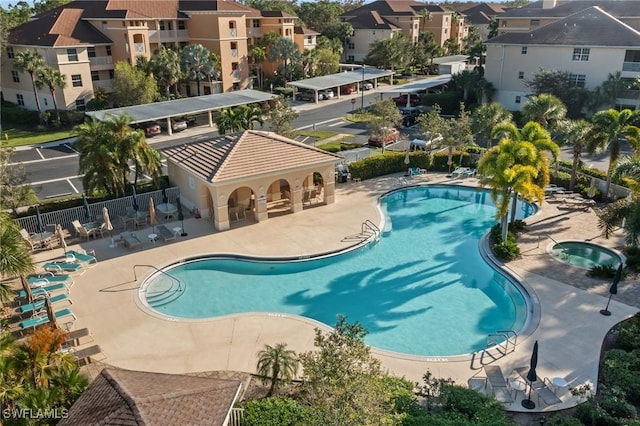 view of swimming pool featuring a patio