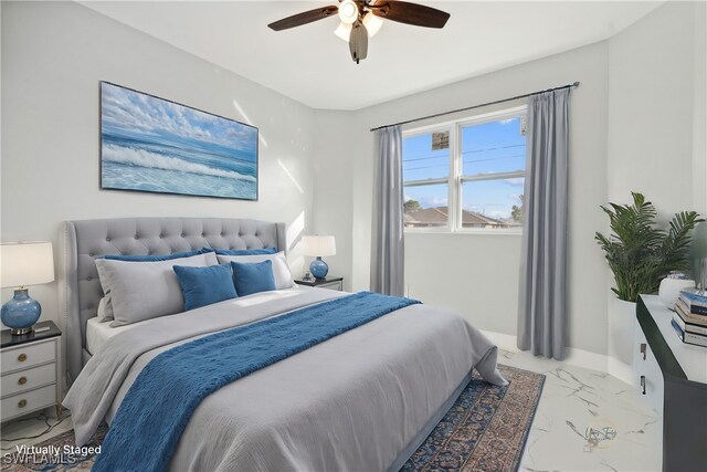 bedroom featuring ceiling fan