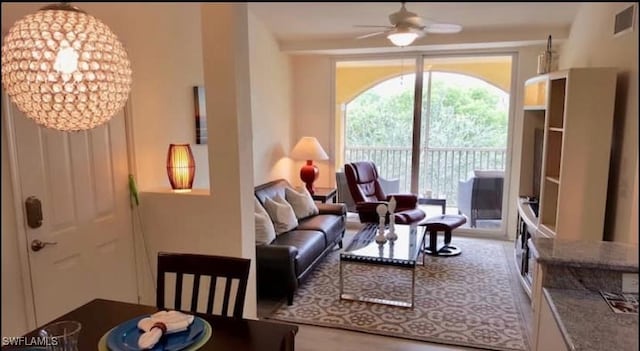 interior space featuring ceiling fan