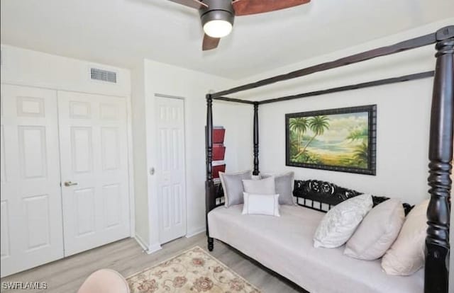 interior space featuring ceiling fan and light hardwood / wood-style flooring