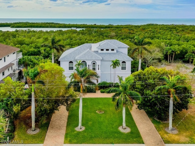 bird's eye view featuring a water view