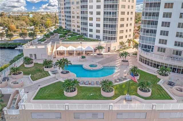 view of pool featuring a patio