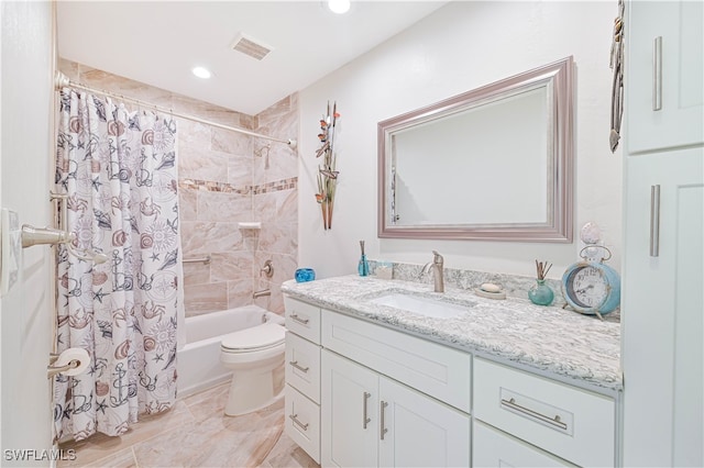 full bathroom featuring vanity, toilet, and shower / tub combo