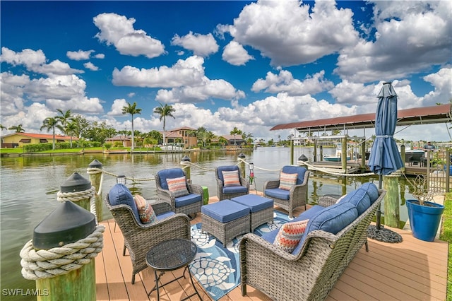 view of dock featuring a water view