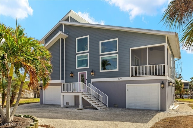 coastal home featuring a garage