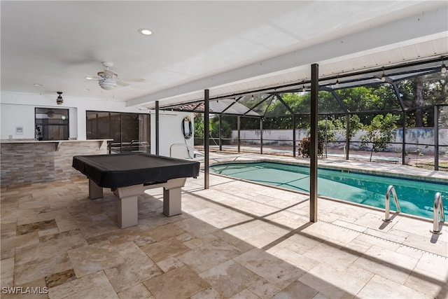 view of swimming pool with ceiling fan