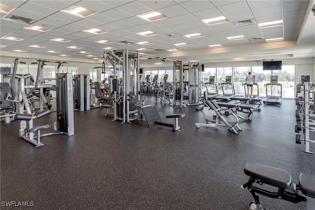 gym with a drop ceiling