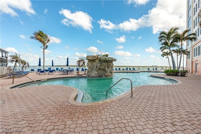 pool with a patio