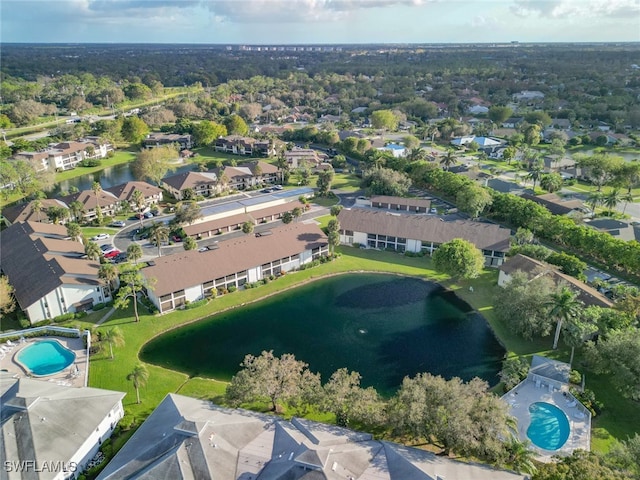 aerial view with a water view