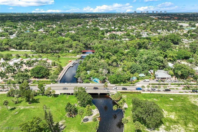 bird's eye view featuring a water view