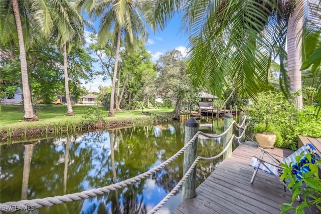 dock area with a water view