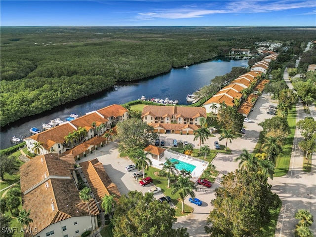 bird's eye view featuring a water view