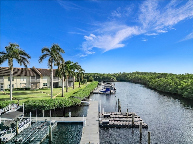 view of dock with a water view