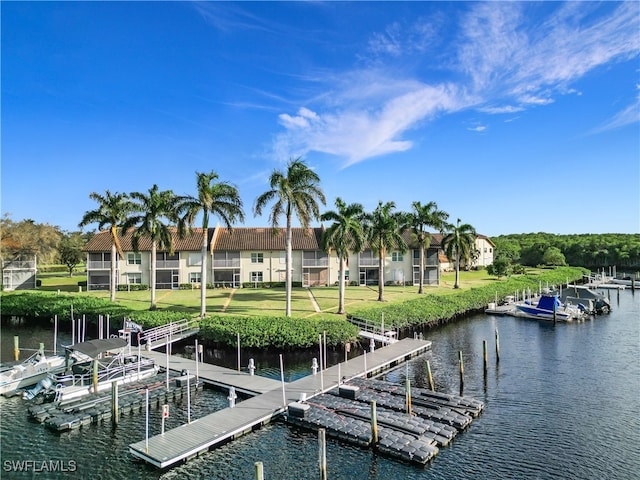 dock area with a water view