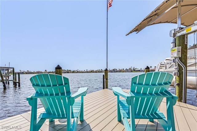 view of dock with a water view